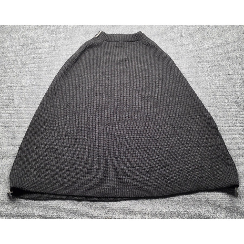 JULIO Italian Black Ribbed Knit Capelet Sweater Double Zipper Poncho One Size